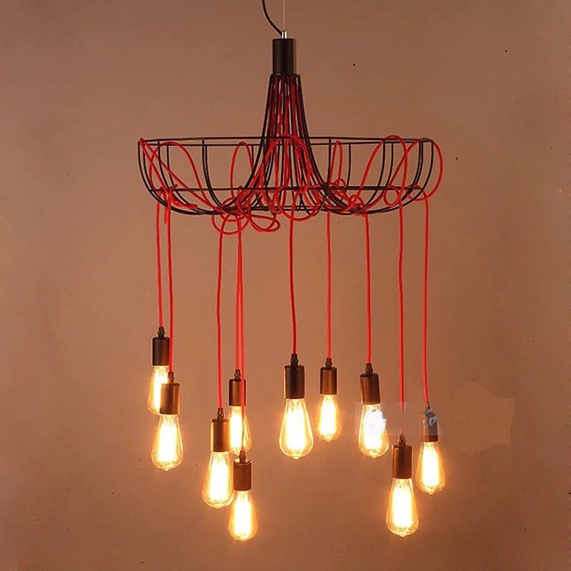 Artistic Cluster Chandelier with Red Cords