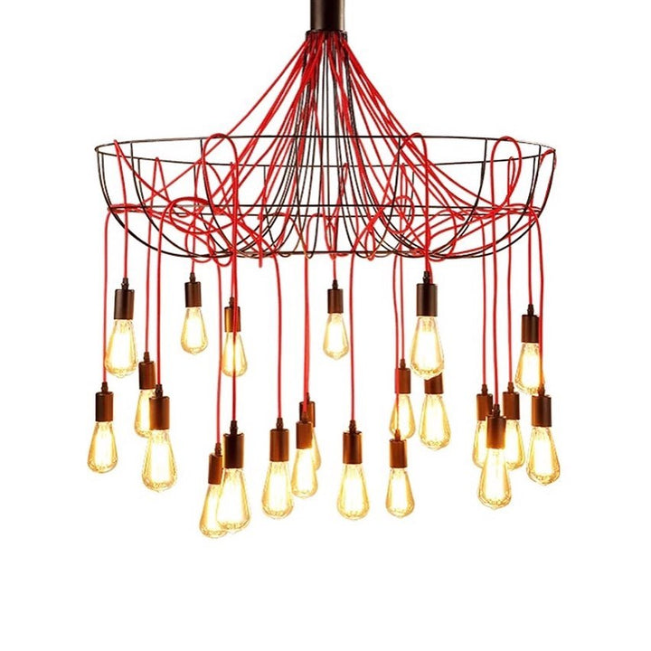 Artistic Cluster Chandelier with Red Cords