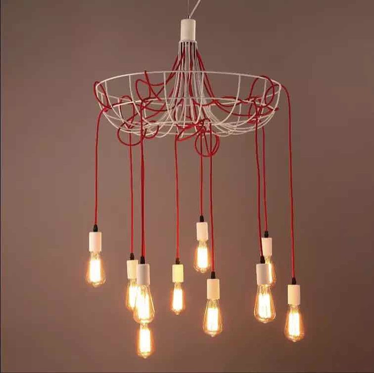 Artistic Cluster Chandelier with Red Cords