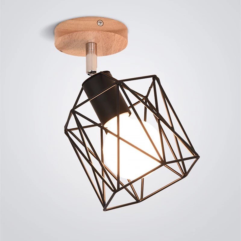 Modern Wireframe Ceiling Light with Wooden Base