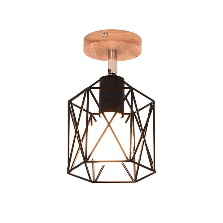 Modern Wireframe Ceiling Light with Wooden Base