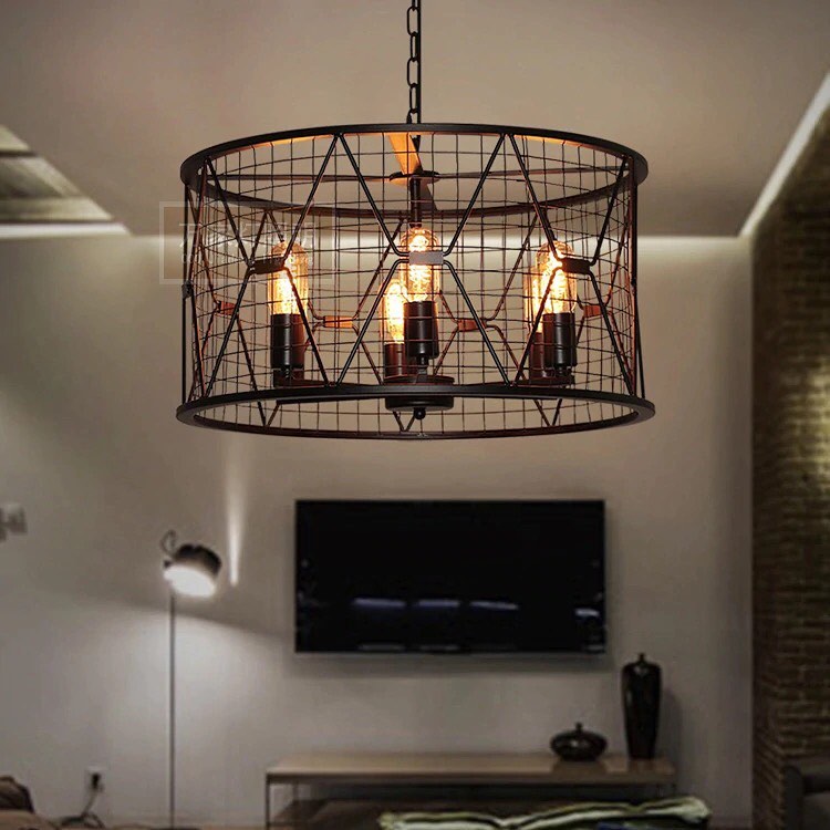 Industrial Wire Chandelier with Cage Design