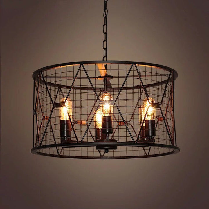 Industrial Wire Chandelier with Cage Design