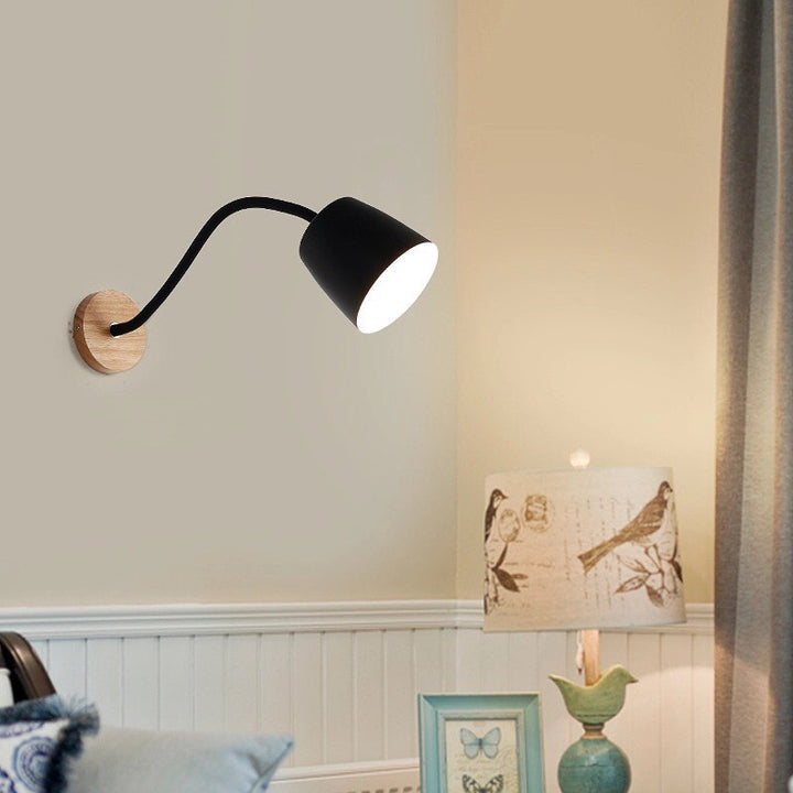 Modern Wall Light with Wooden Base and Adjustable Arm