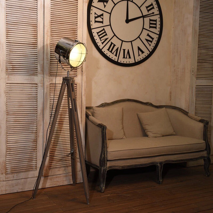 Industrial Floor Lamp with Tripod Base and Cage Shade