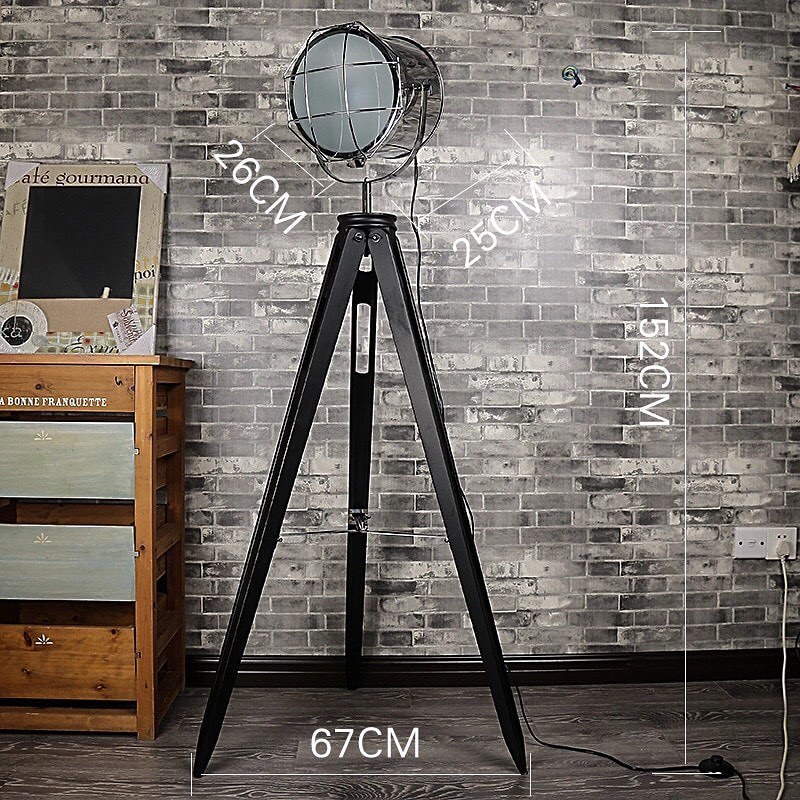 Industrial Floor Lamp with Tripod Base and Cage Shade