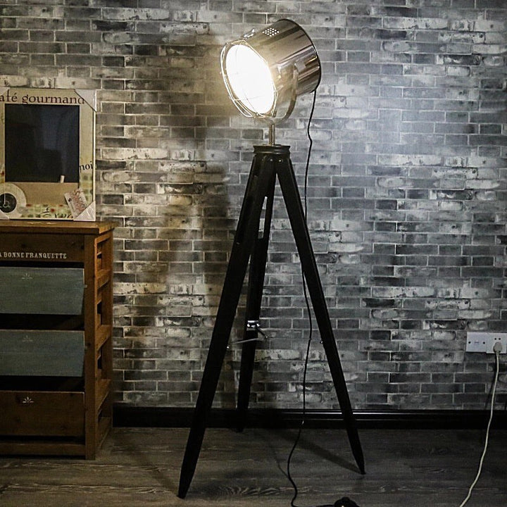 Industrial Floor Lamp with Tripod Base and Cage Shade