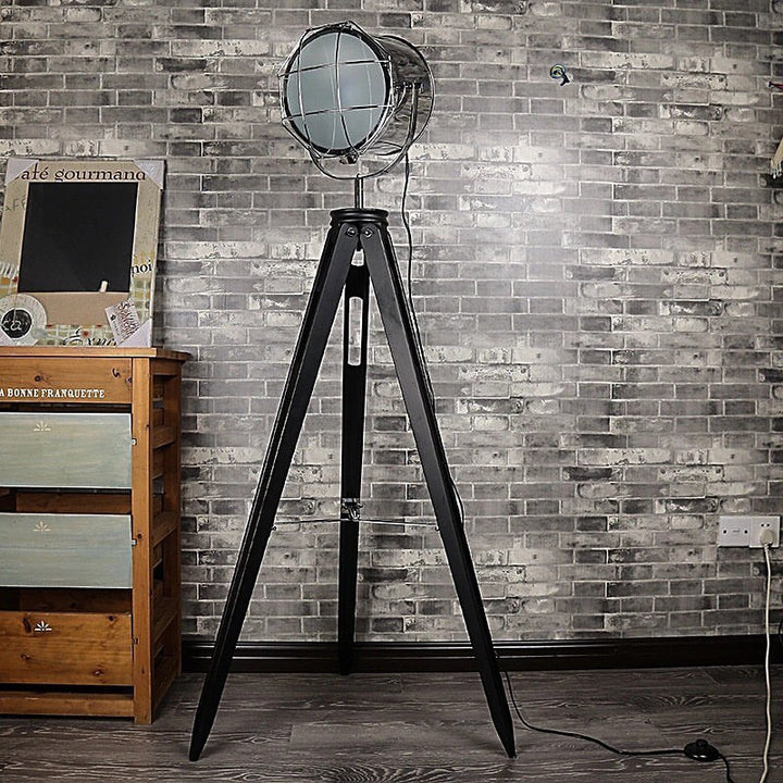 Industrial Floor Lamp with Tripod Base and Cage Shade