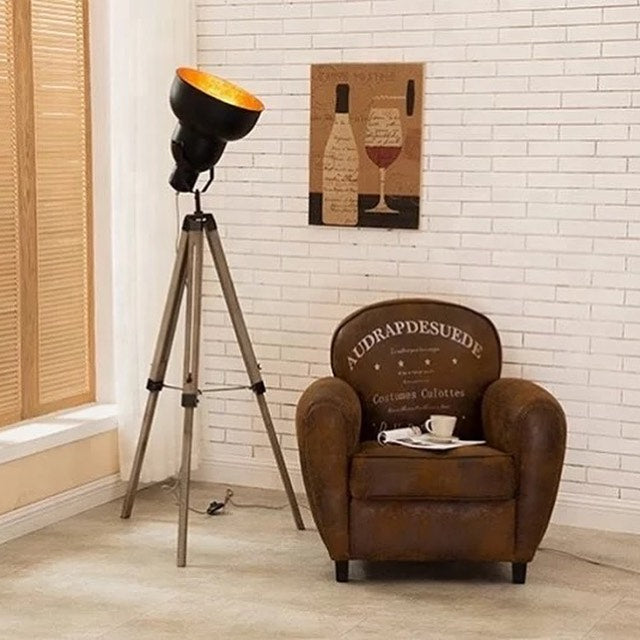 Industrial Tripod Floor Lamp – Black & White Chrome Design