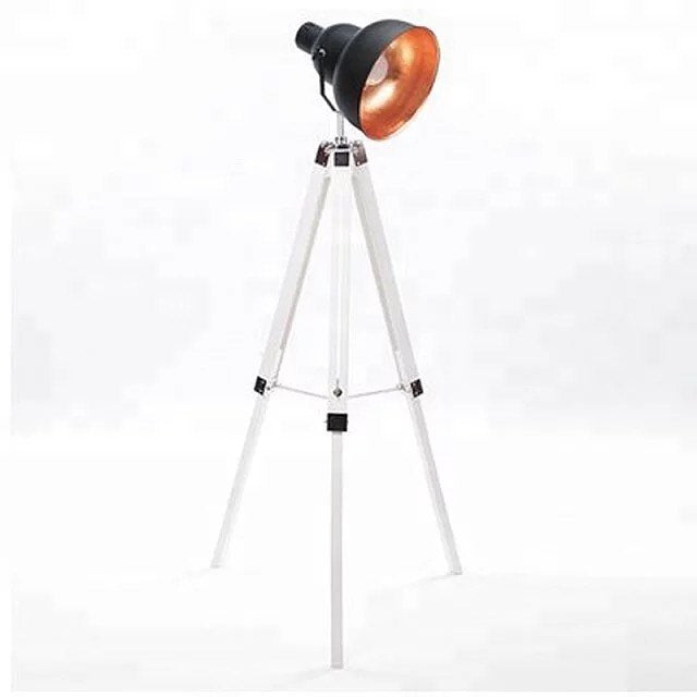 Industrial Tripod Floor Lamp – Black & White Chrome Design