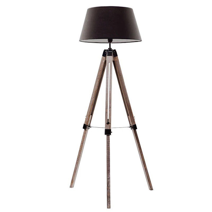 Rustic Tripod Floor Lamp with Black Shade