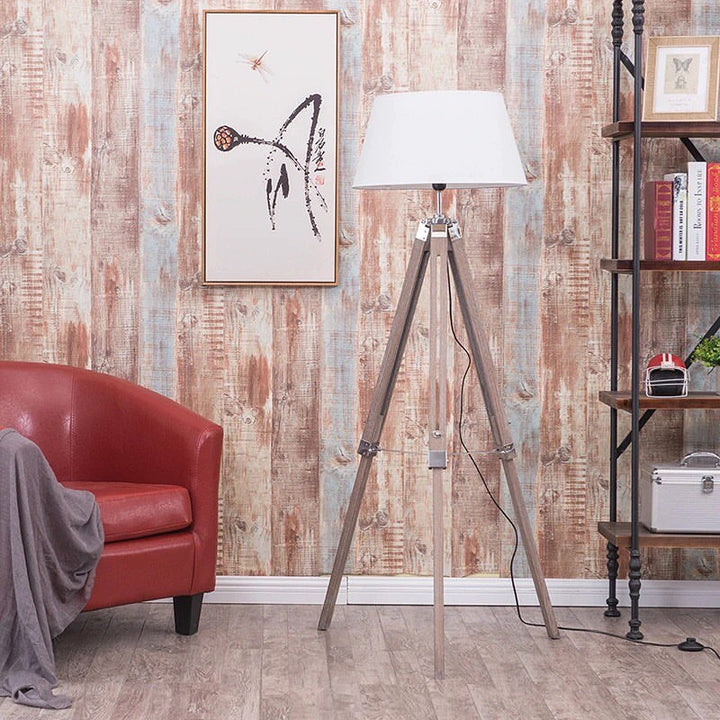 Rustic Tripod Floor Lamp with Black Shade