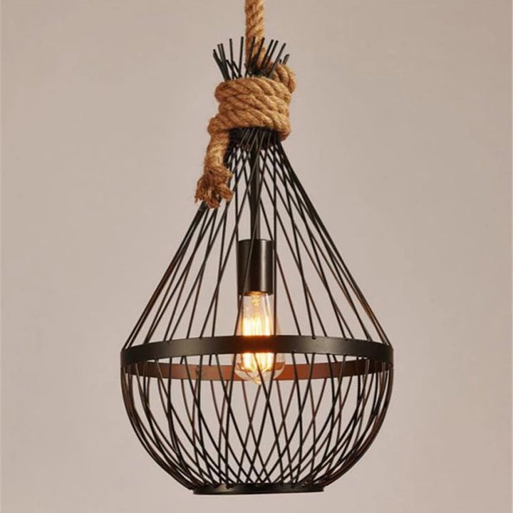 Rustic Rope and Metal Pendant Light