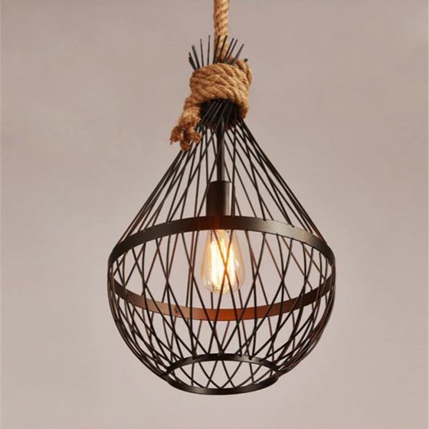 Rustic Rope and Metal Pendant Light