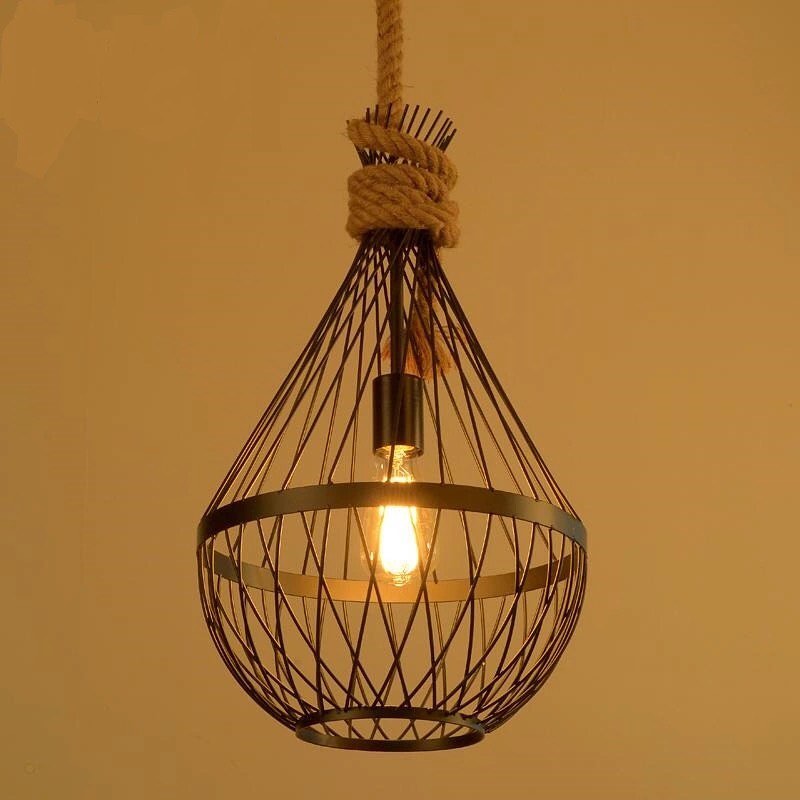 Rustic Rope and Metal Pendant Light