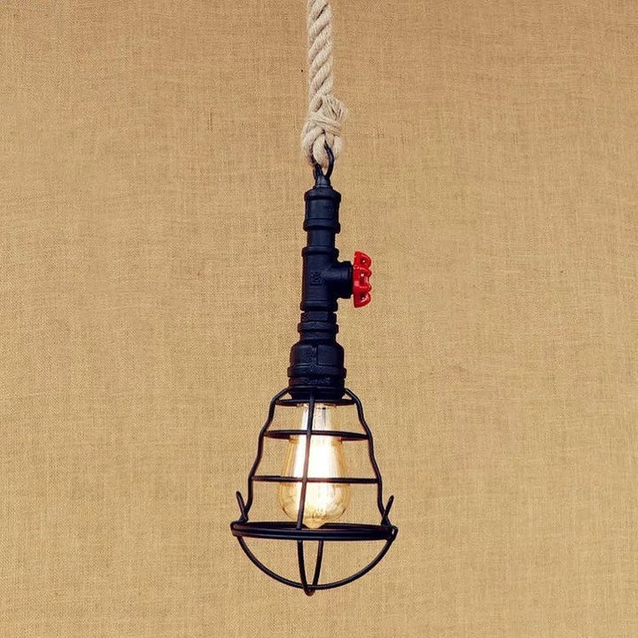 Industrial Pipe Pendant Light with Cage Shade