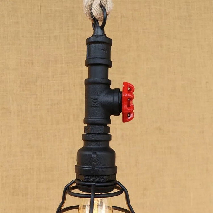 Industrial Pipe Pendant Light with Cage Shade