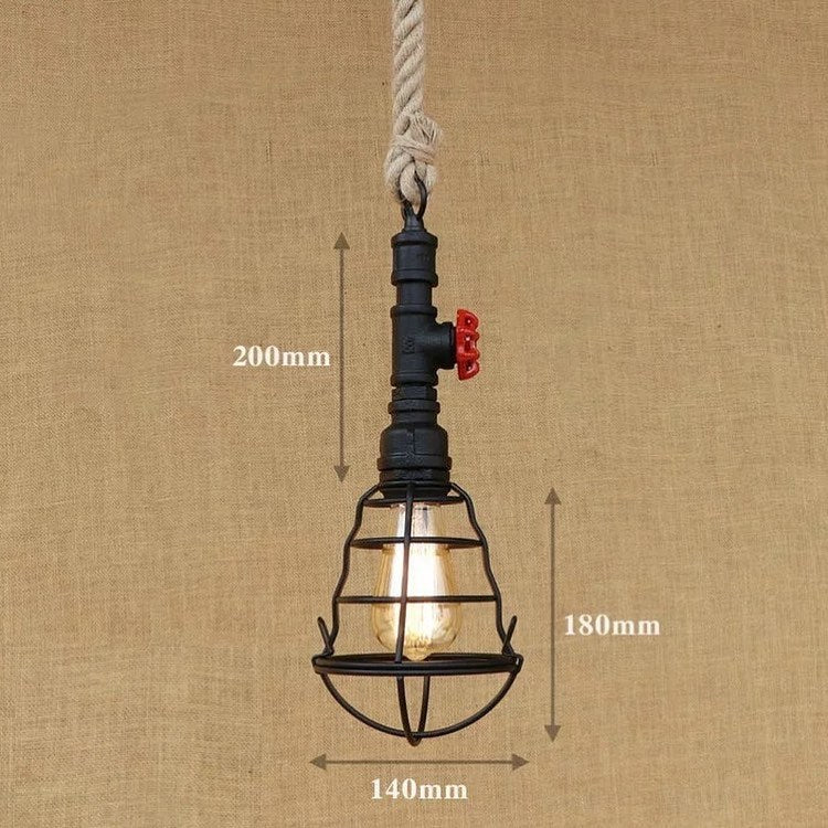 Industrial Pipe Pendant Light with Cage Shade