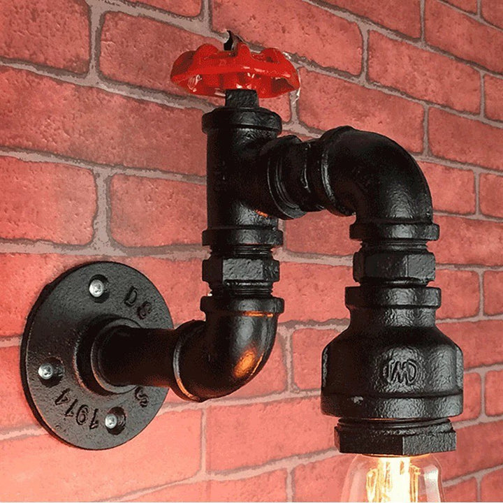 Industrial Pipe Wall Light with Retro Valve Design