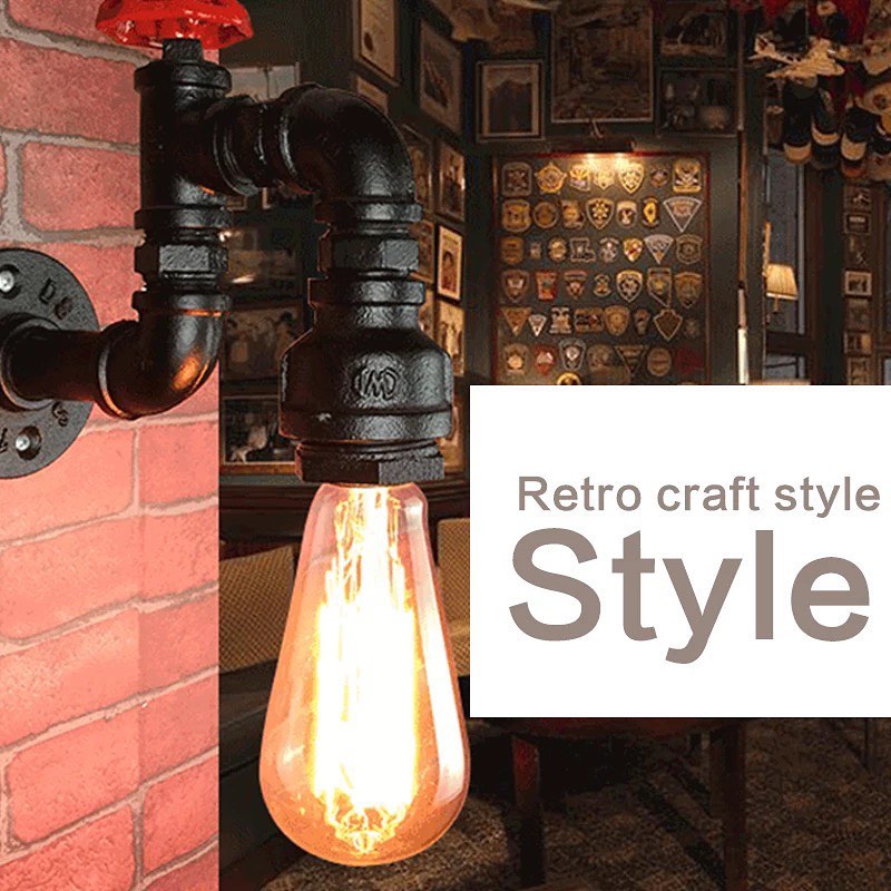 Industrial Pipe Wall Light with Retro Valve Design