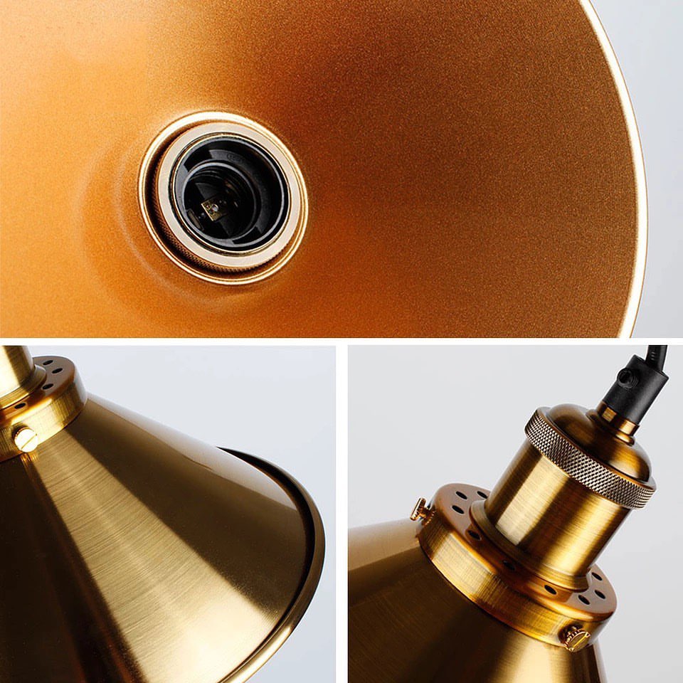 Industrial Pendant Light with Gold Shade