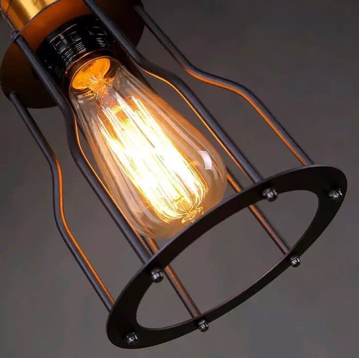 Industrial Pendant Light with Black Wireframe Design