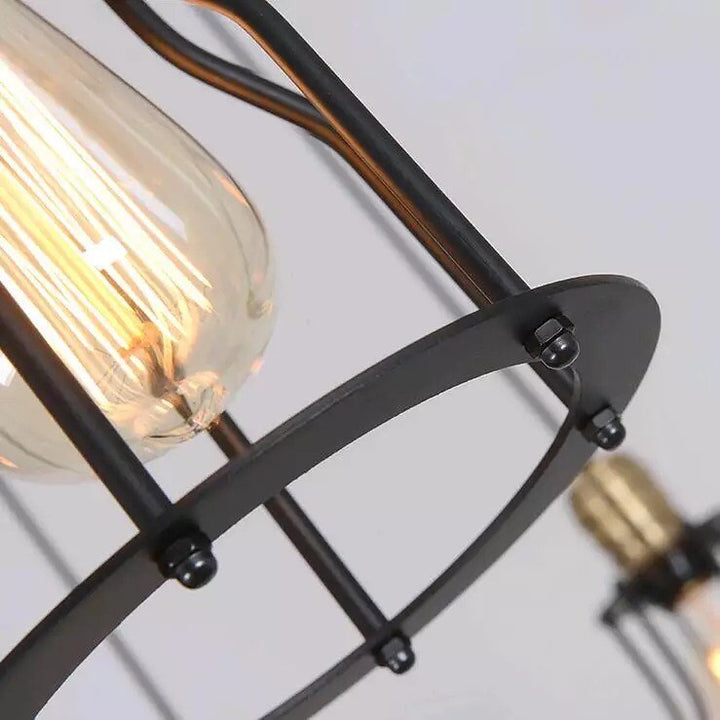 Industrial Pendant Light with Black Wireframe Design