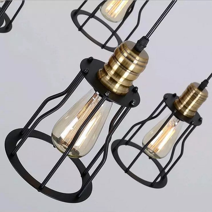 Industrial Pendant Light with Black Wireframe Design