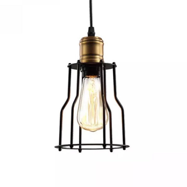 Industrial Pendant Light with Black Wireframe Design