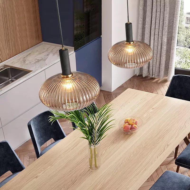 Modern Pendant Lights with Ribbed Glass Shades