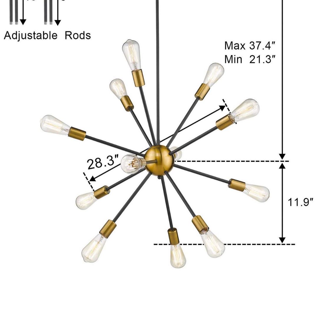 Modern Sputnik Chandelier with Gold and Black Finish