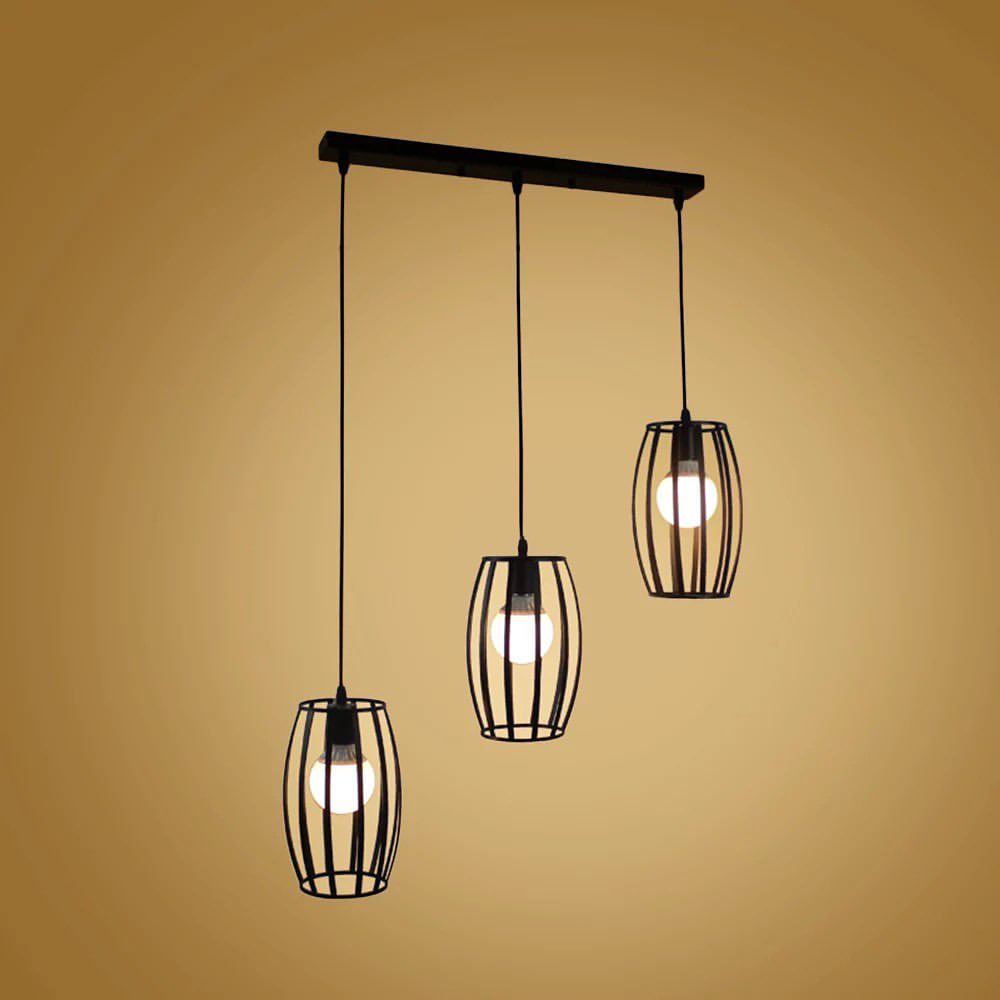 Industrial Pendant Light with Black Cage Design