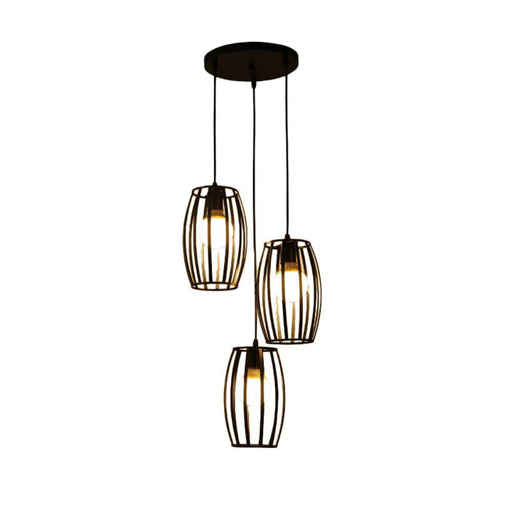 Industrial Pendant Light with Black Cage Design