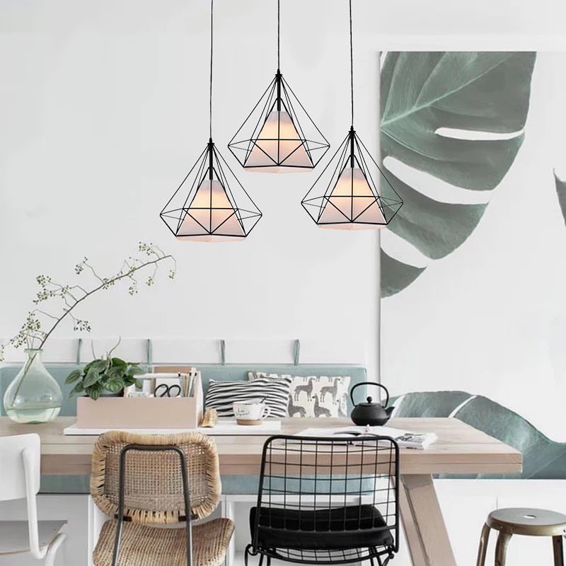 Geometric Pendant Light with Black Wireframe Design