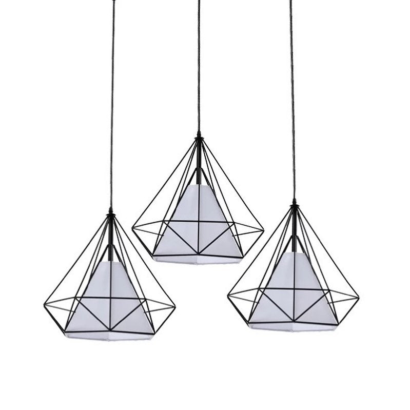 Geometric Pendant Light with Black Wireframe Design