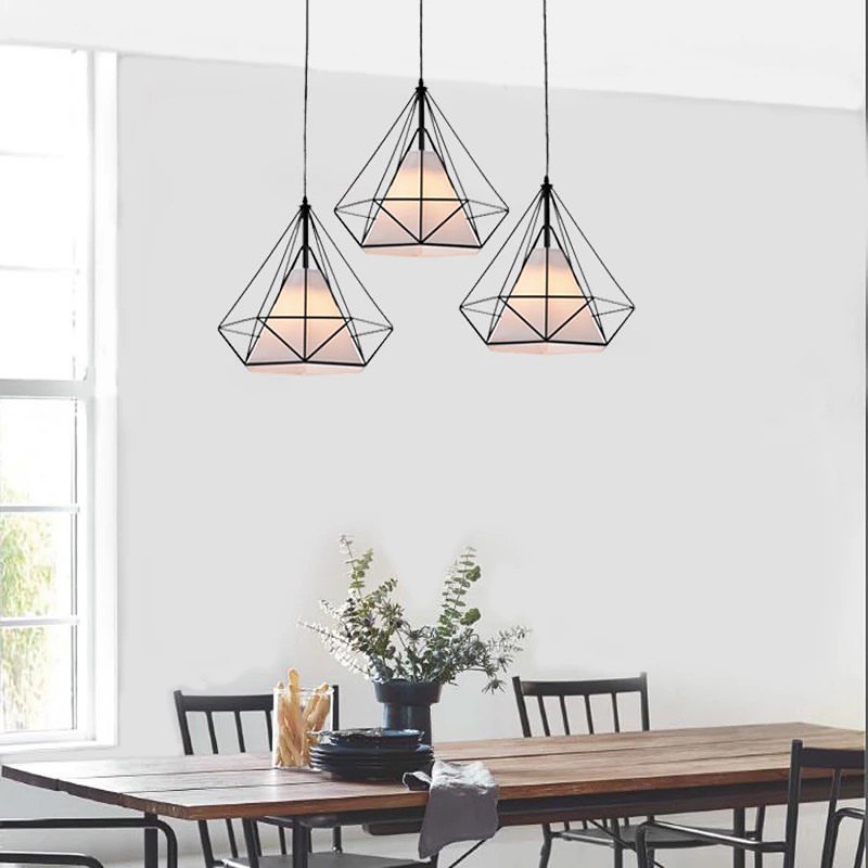 Geometric Pendant Light with Black Wireframe Design