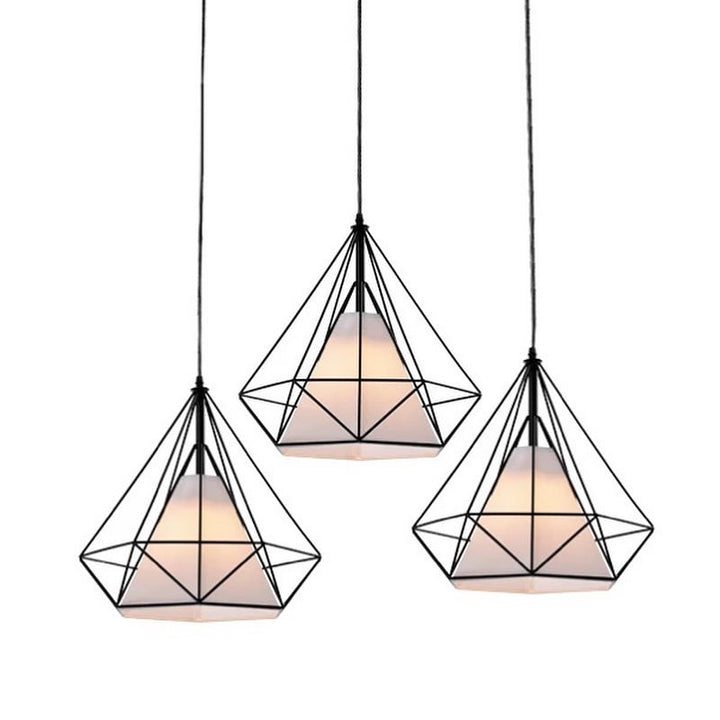 Geometric Pendant Light with Black Wireframe Design