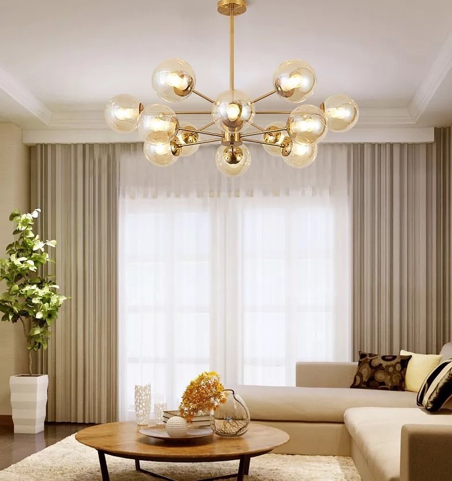 Modern Gold Chandelier with Glass Globe Shades