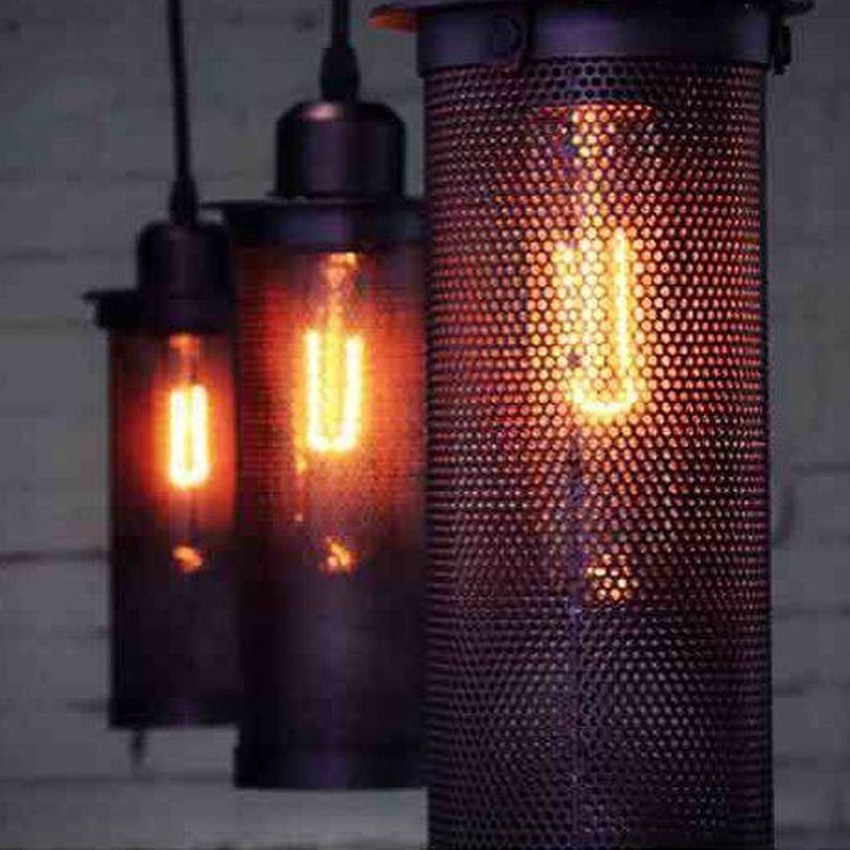 Industrial Pendant Light with Cylindrical Mesh Design