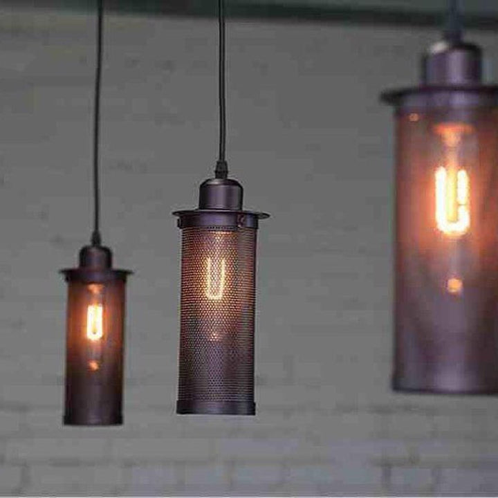 Industrial Pendant Light with Cylindrical Mesh Design