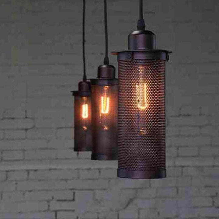 Industrial Pendant Light with Cylindrical Mesh Design