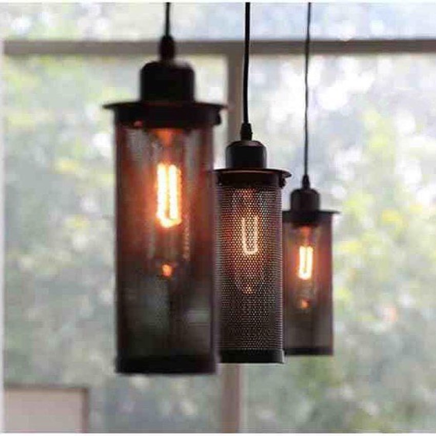 Industrial Pendant Light with Cylindrical Mesh Design