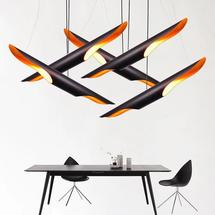 Modern Linear Pendant Light with Black and Orange Design