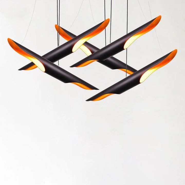 Modern Linear Pendant Light with Black and Orange Design