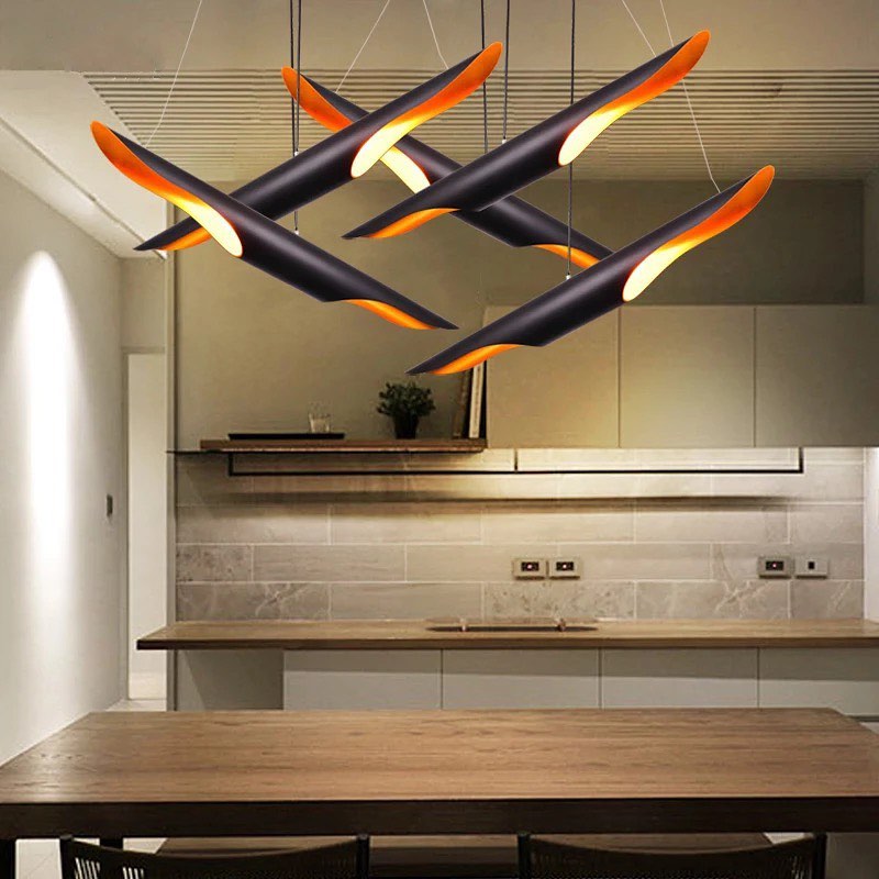 Modern Linear Pendant Light with Black and Orange Design