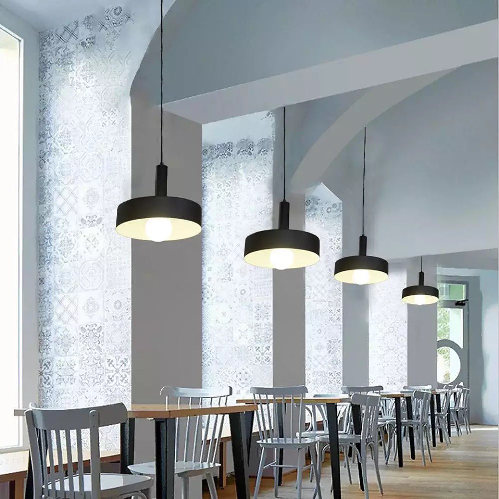 Industrial Pendant Lights with Black Dome Shades