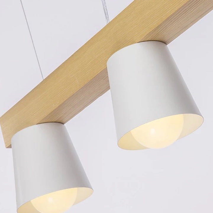 Modern Pendant Light with Wooden Bar and Black Shades