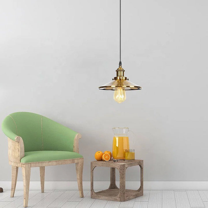 Industrial Pendant Lights with Golden Brass Shades