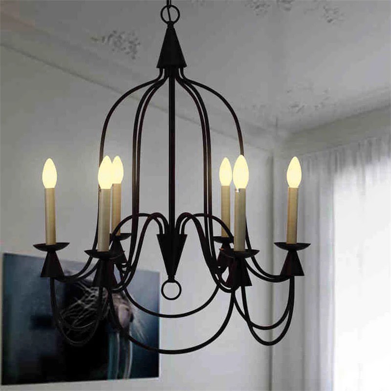 Vintage Black Iron Candle Chandelier