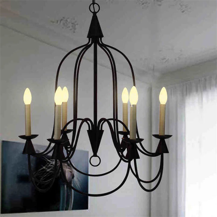 Vintage Black Iron Candle Chandelier